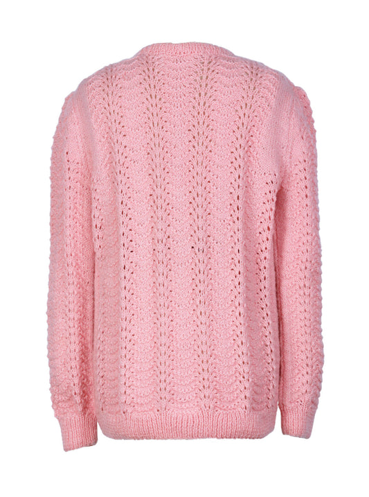 Chaleco tejido calado artesanal textura gruesa rosa | Talla L