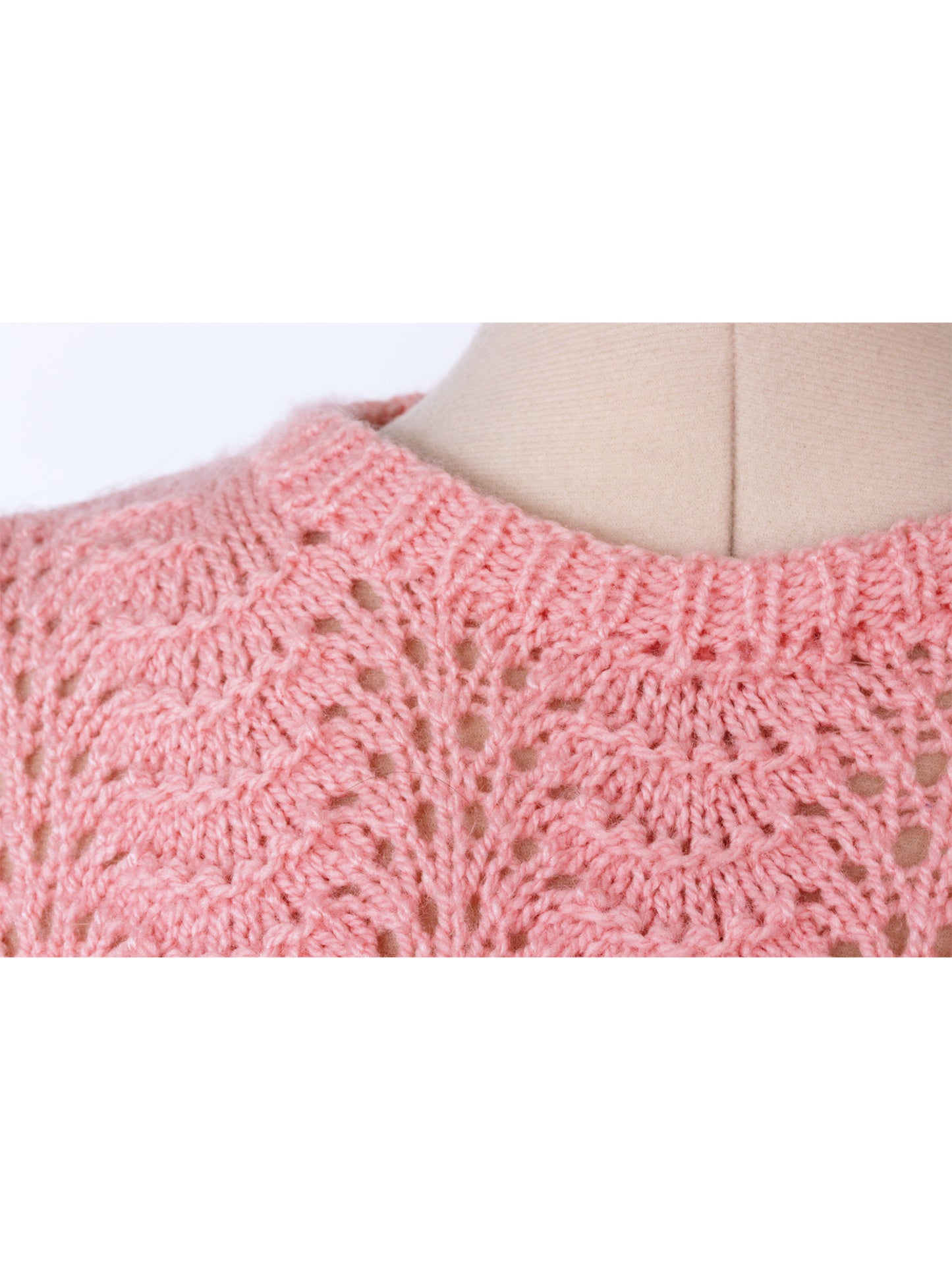 Chaleco tejido calado artesanal textura gruesa rosa | Talla L