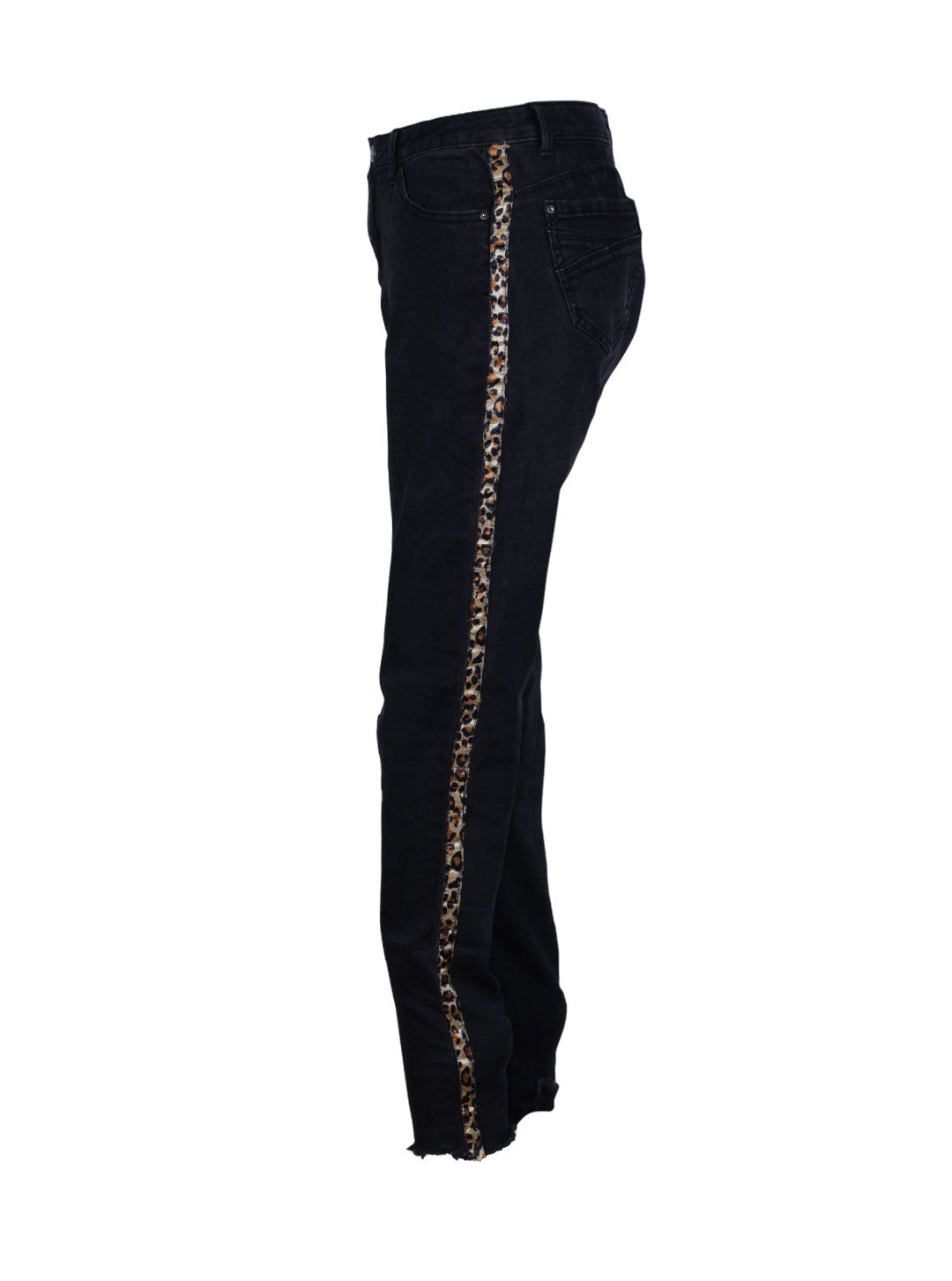Jeans negro recto tiro alto con franja animal print | Talla 42