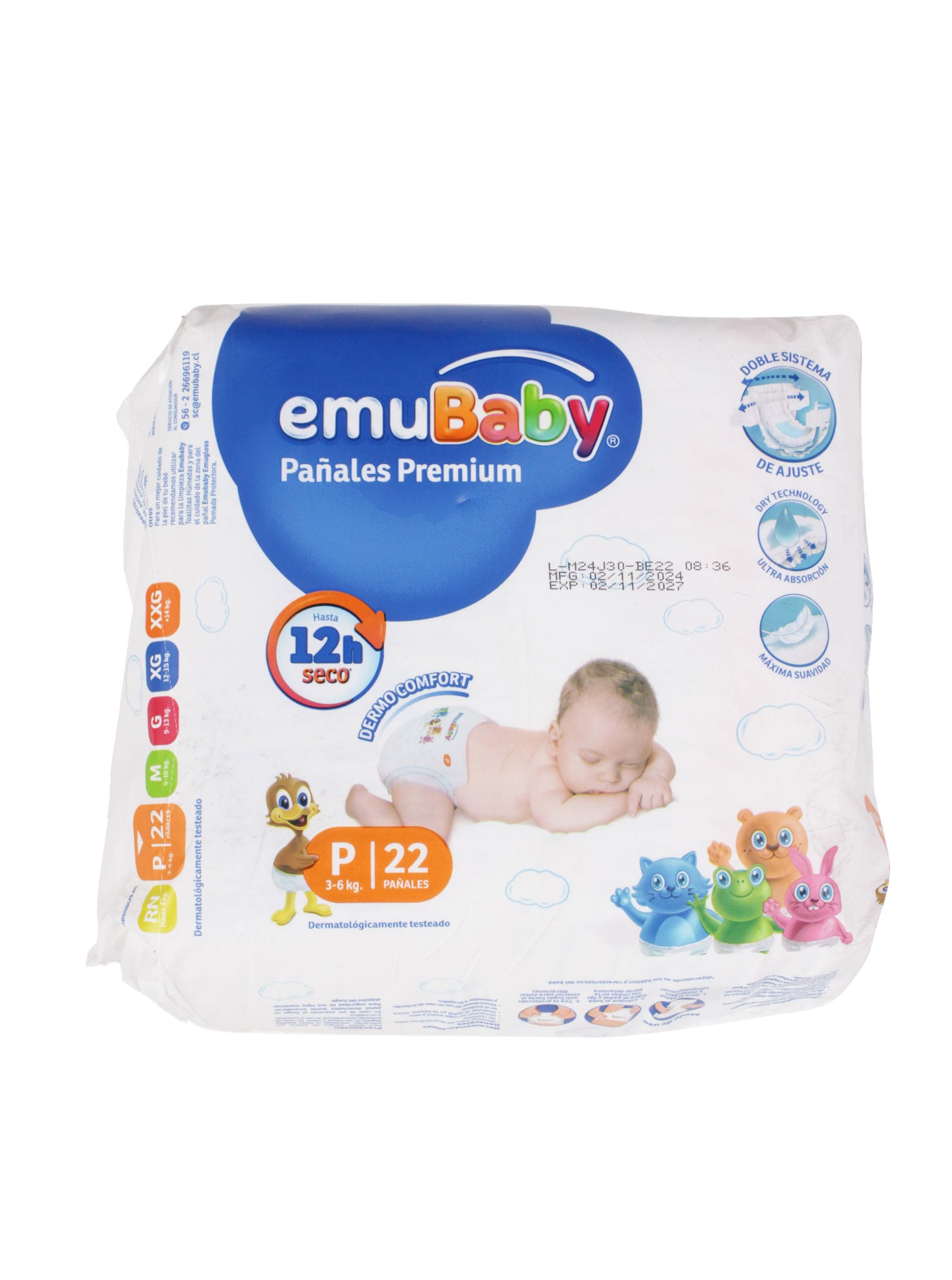 Pañales EmuBaby Premium talla P | 22 unidades