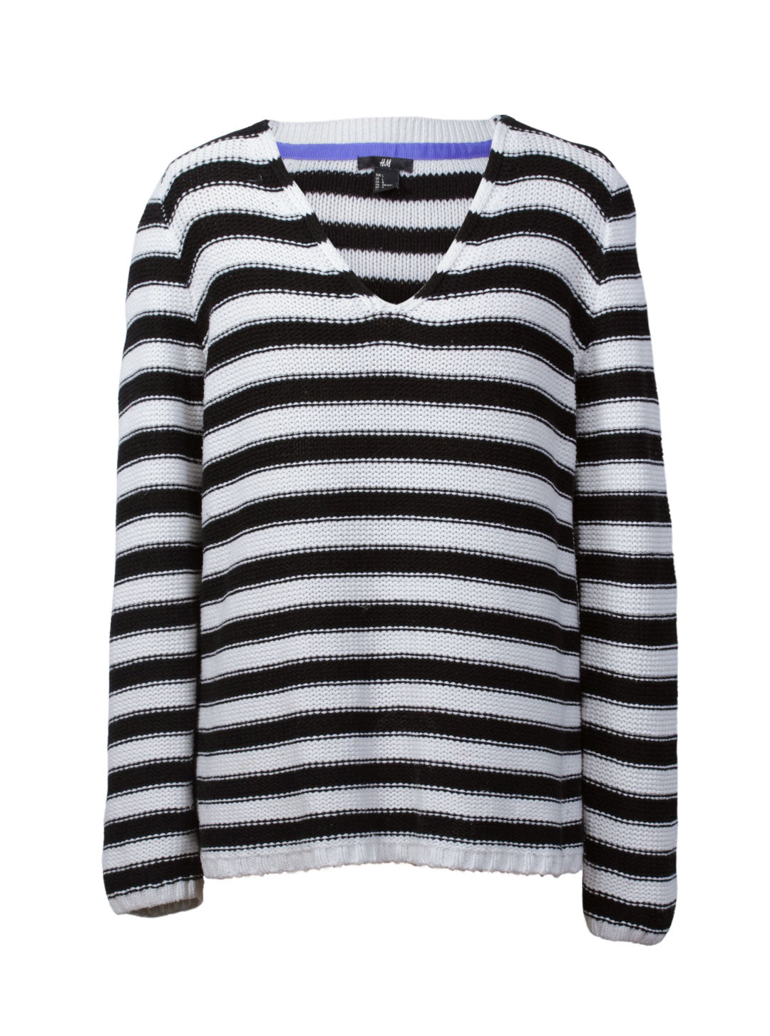Suéter rayas blanco negro escote V | Talla L