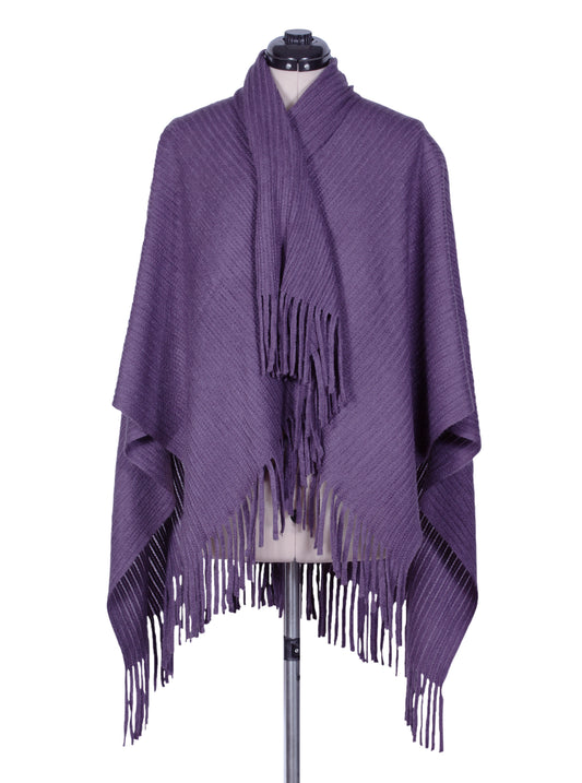 Poncho tejido con flecos textura suave | Talla L
