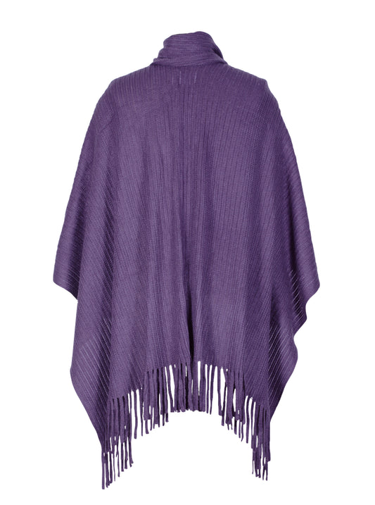Poncho tejido con flecos textura suave | Talla L