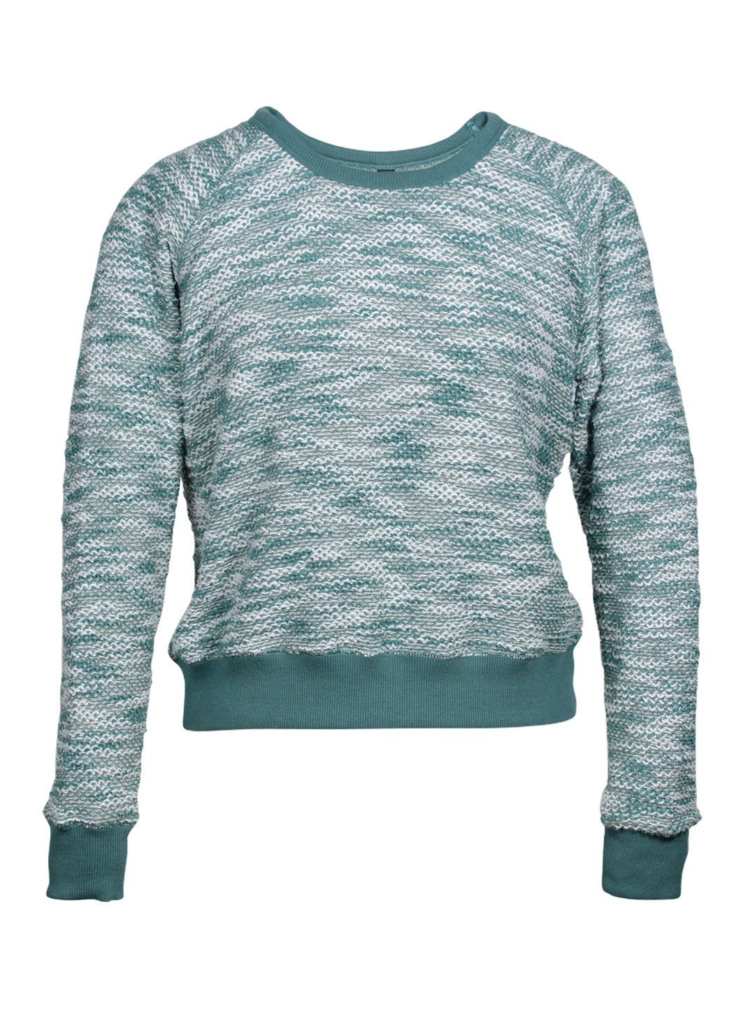 Suéter tejido jaspeado verde cuello redondo | Talla M