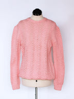 Chaleco tejido calado artesanal textura gruesa rosa | Talla L