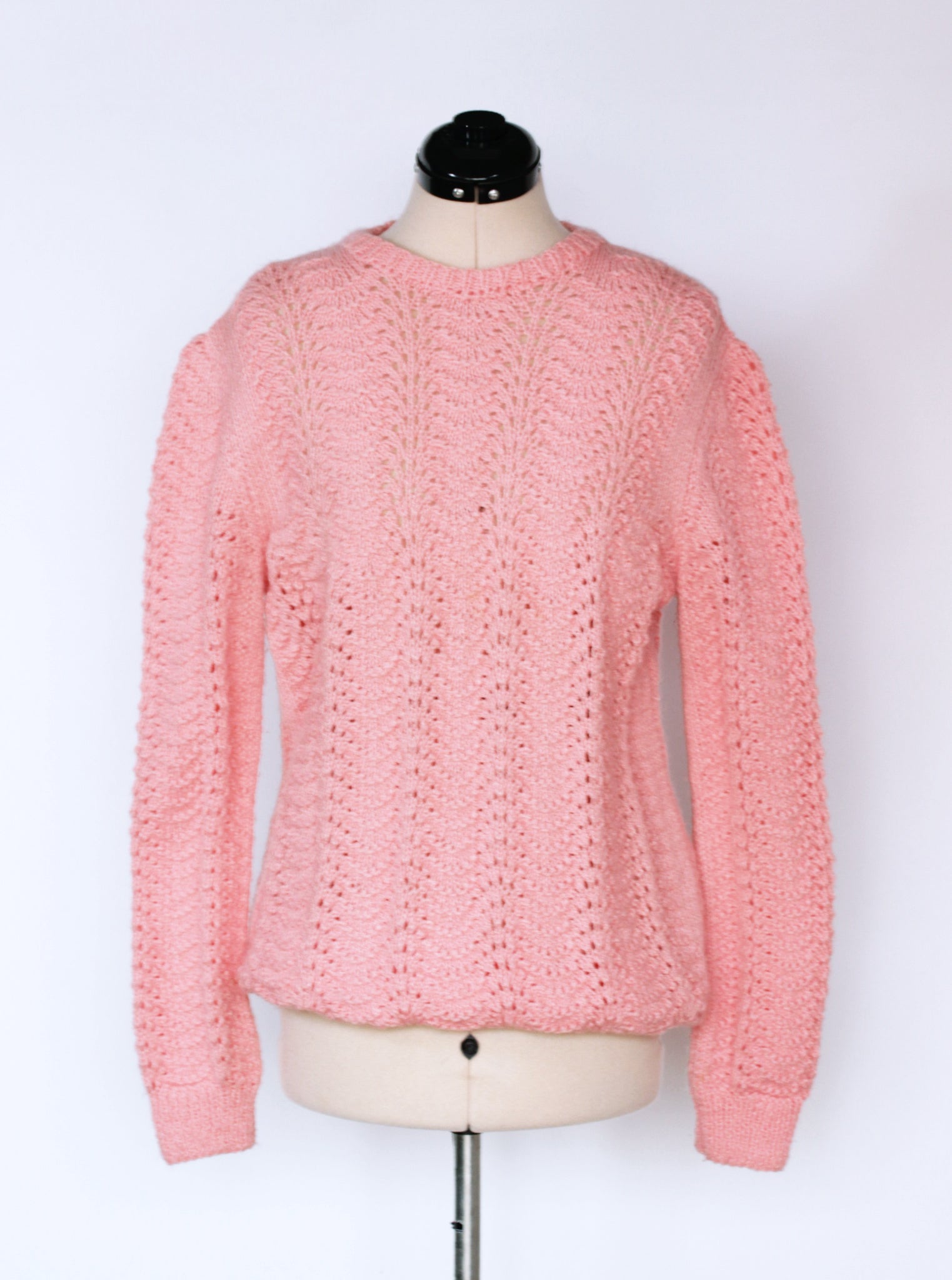 Chaleco tejido calado artesanal textura gruesa rosa | Talla L