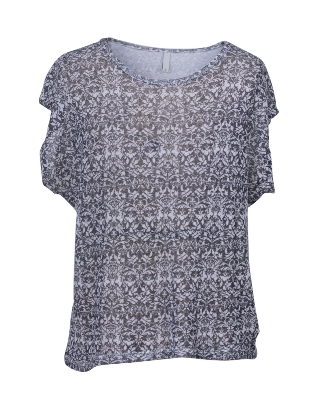 Polera estampada suelta manga corta diseño ornamental lanilla | Talla S
