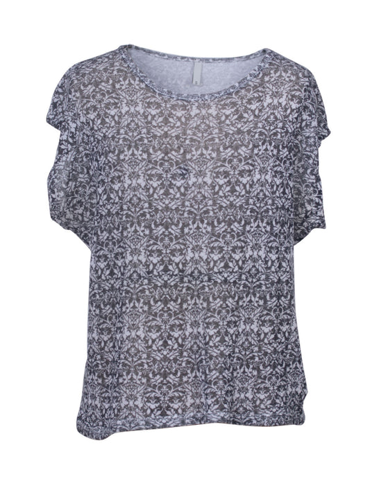 Polera estampada suelta manga corta diseño ornamental lanilla | Talla S