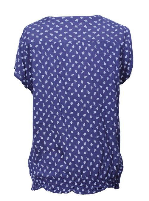 Blusa azul estampada ligera con cuello en V | Talla XL
