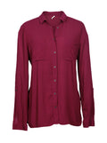 Blusa camisera burdeo bolsillos | Talla L