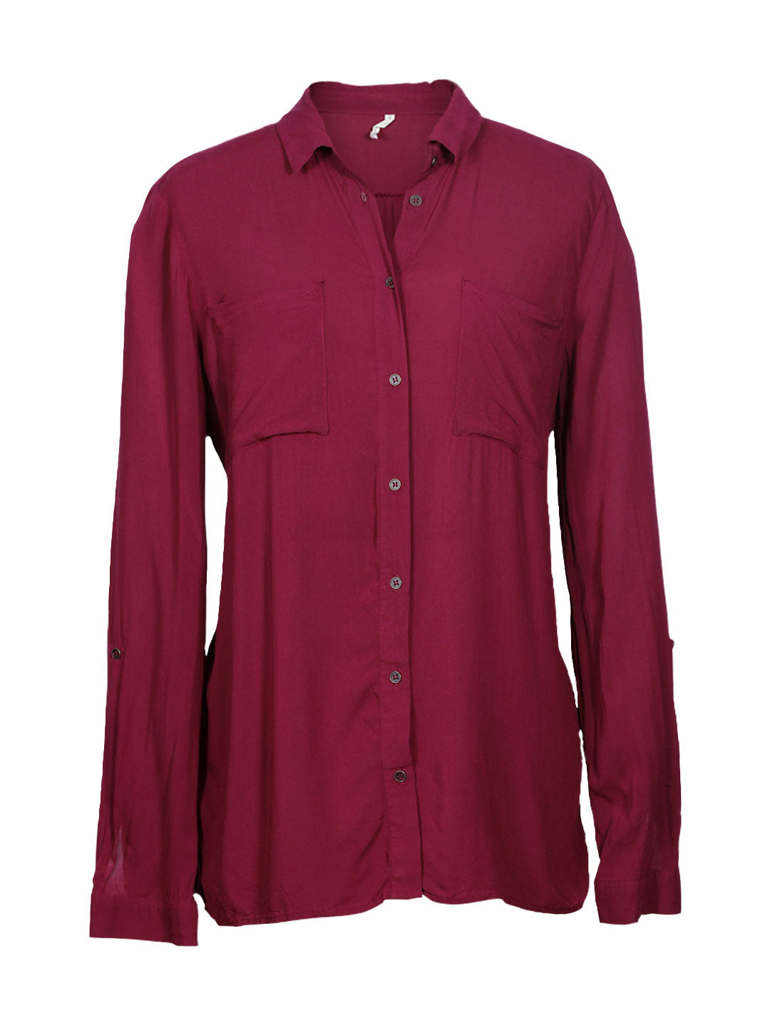 Blusa camisera burdeo bolsillos | Talla L
