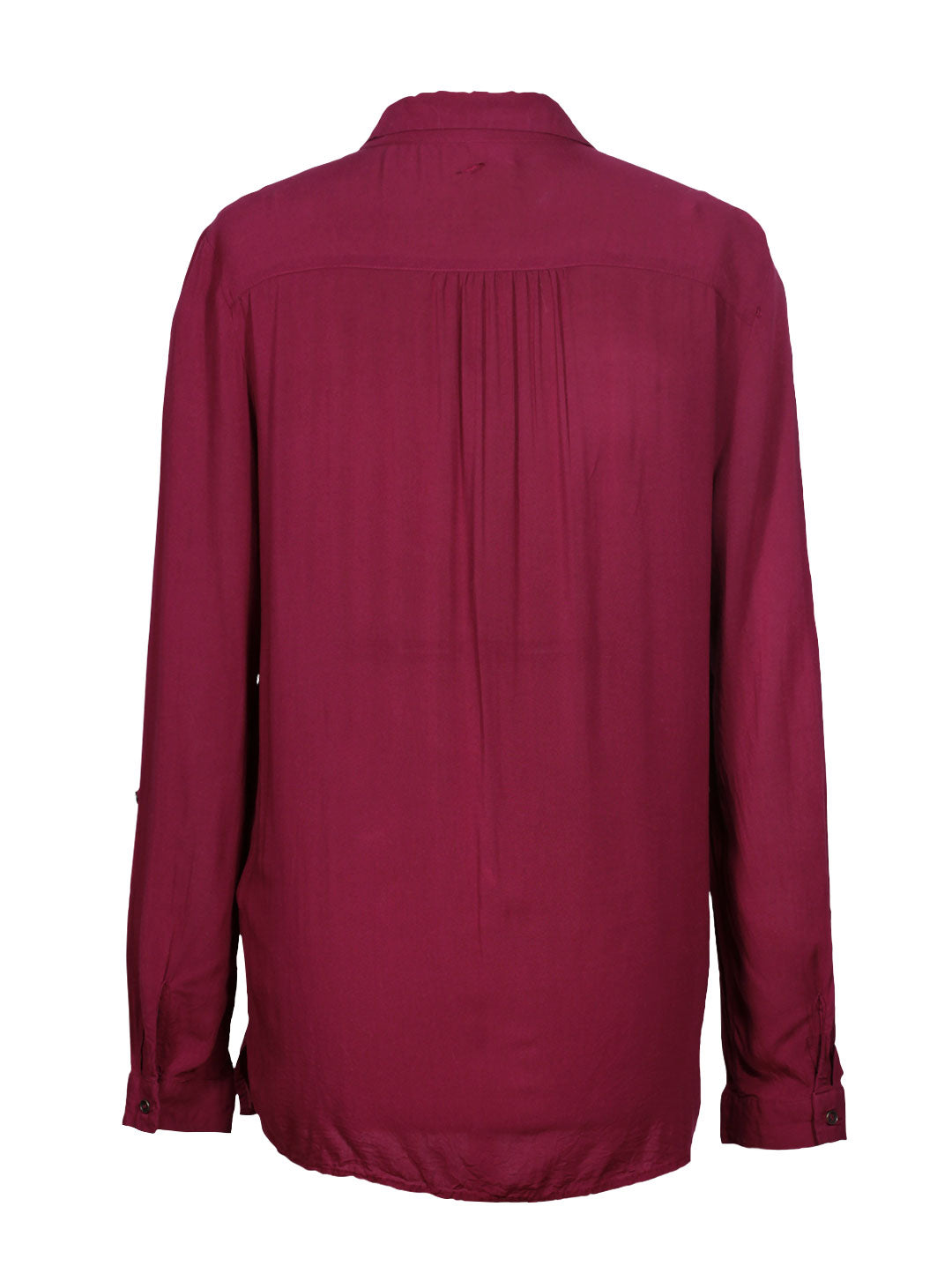 Blusa camisera burdeo bolsillos | Talla L