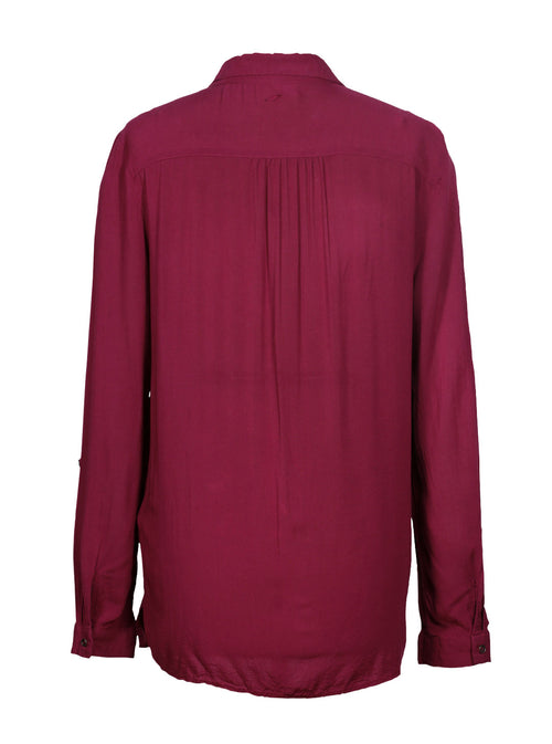 Blusa camisera burdeo bolsillos | Talla L