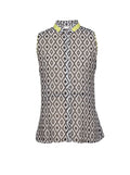 Blusa sin mangas estampado geométrico cuello camisero | Talla 46