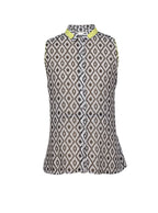 Blusa sin mangas estampado geométrico cuello camisero | Talla 46