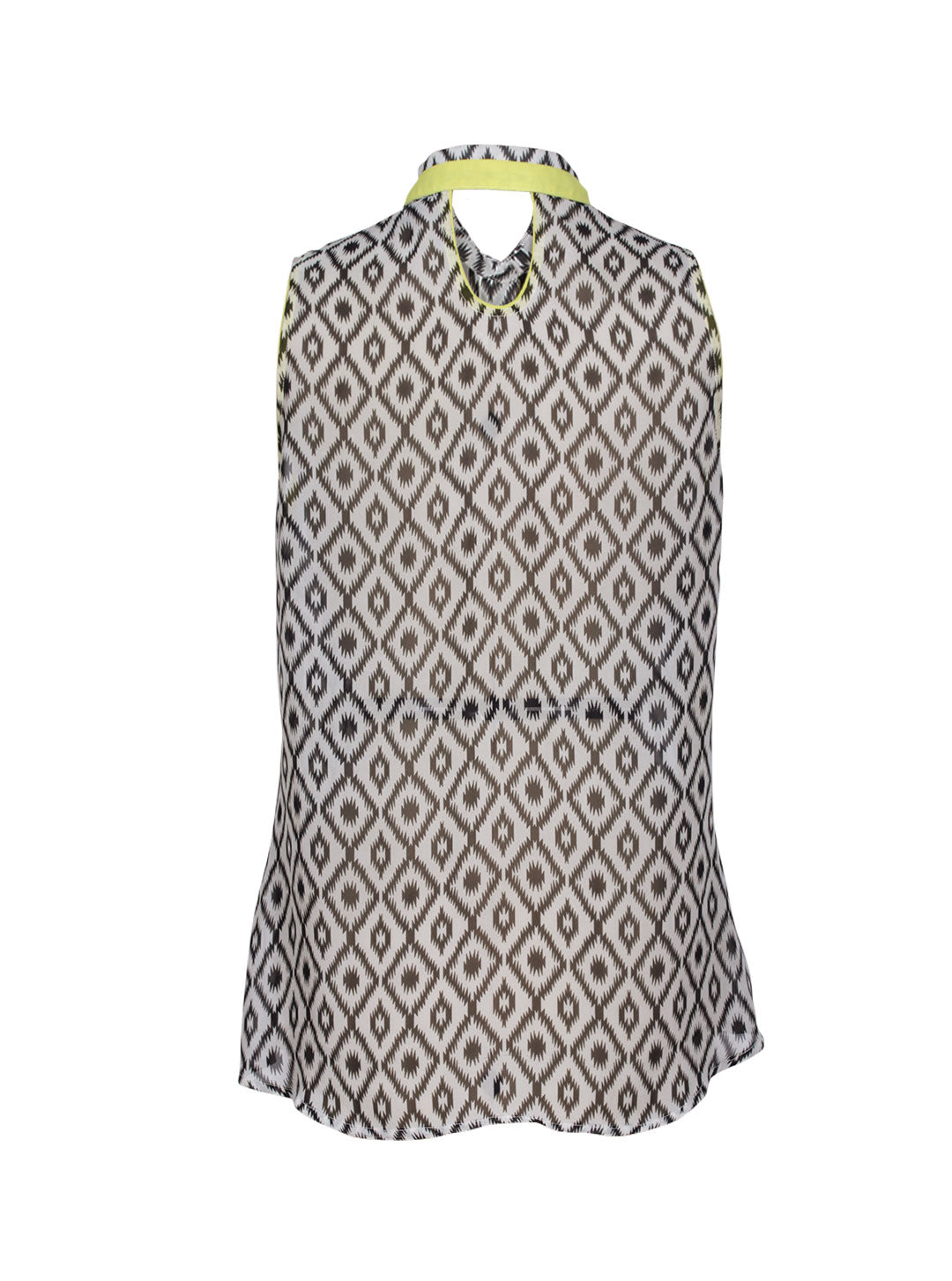 Blusa sin mangas estampado geométrico cuello camisero | Talla 46