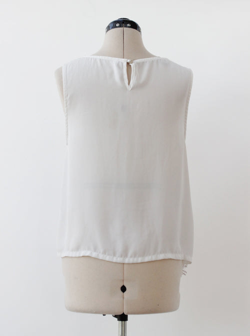 Blusa encaje blanco sin mangas textura floral | Talla XL