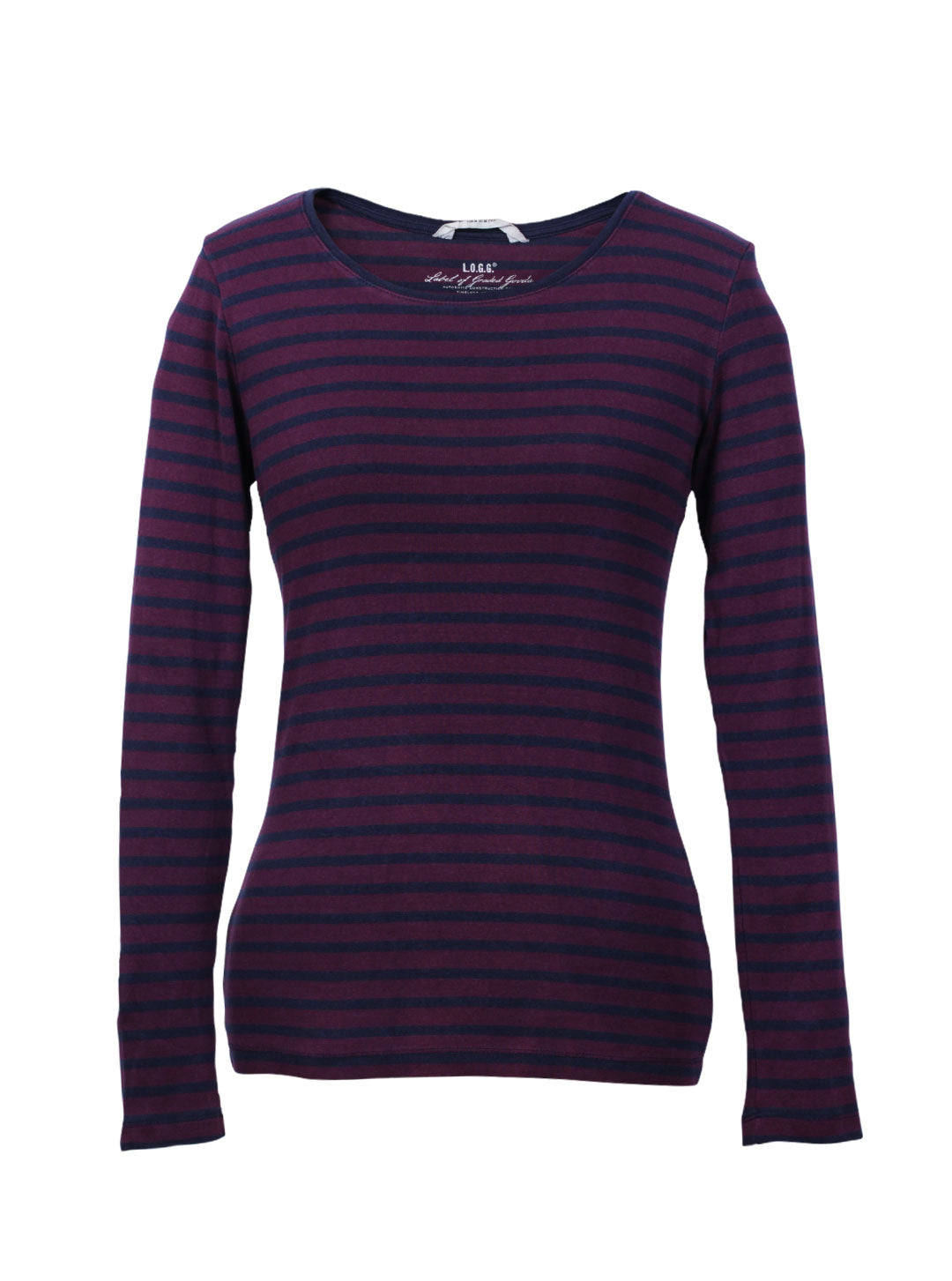 Polera manga larga rayada burdeo | Talla M