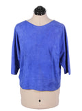 Blusa de cuero teñido azul manga tres cuartos | Talla S