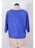 Blusa de cuero teñido azul manga tres cuartos | Talla S