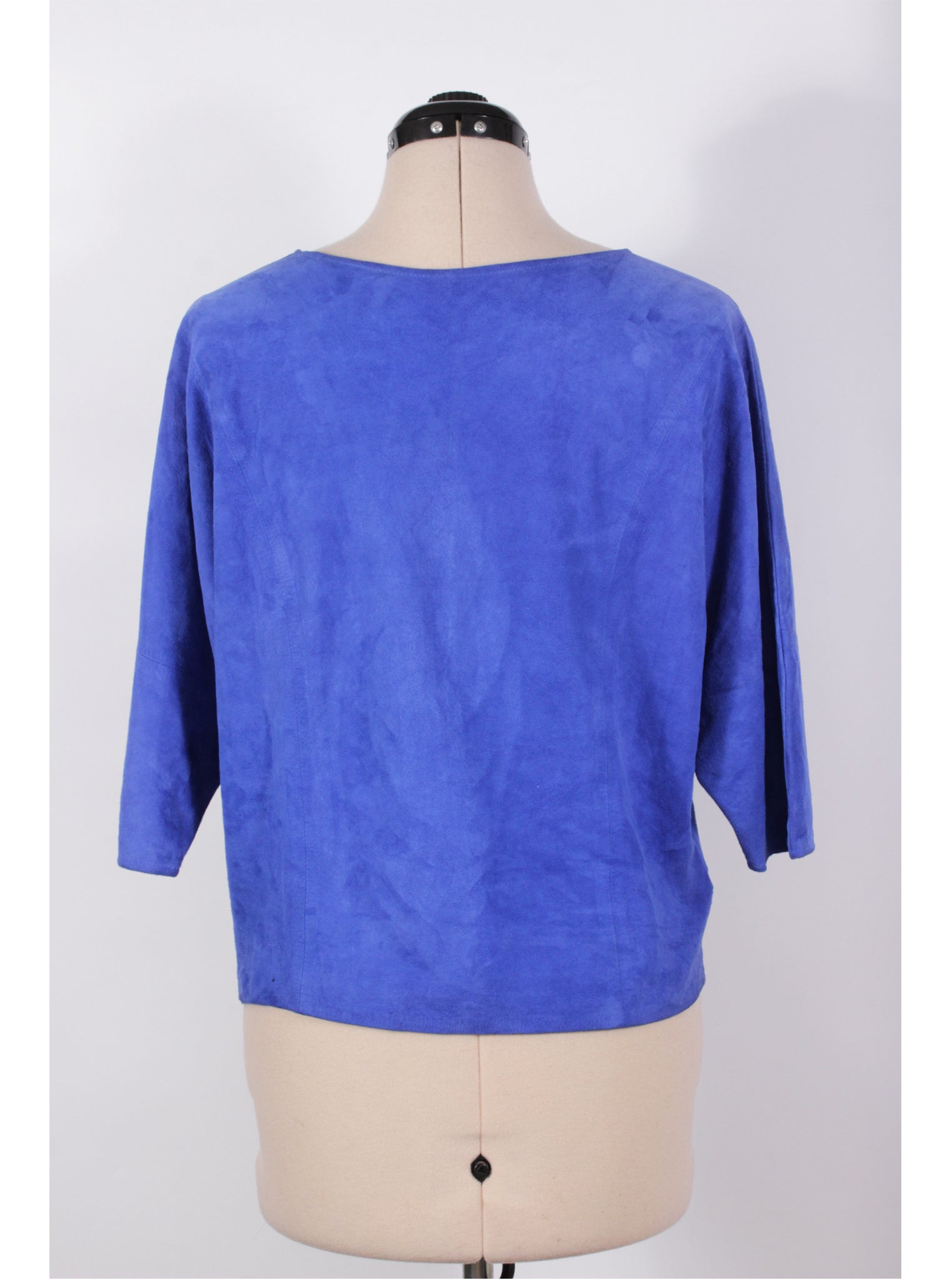 Blusa de cuero teñido azul manga tres cuartos | Talla S