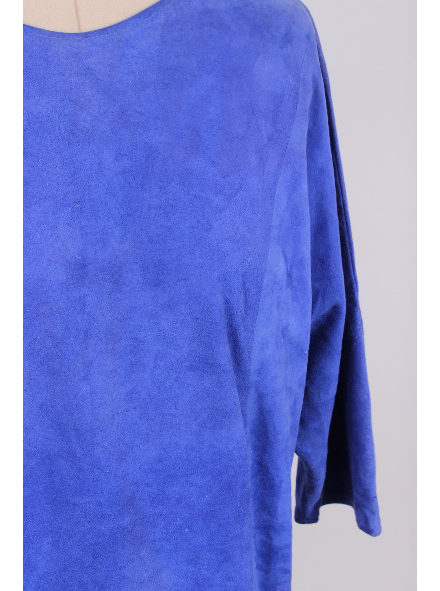 Blusa de cuero teñido azul manga tres cuartos | Talla S