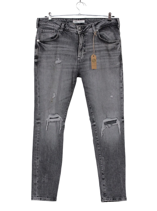 Jeans gris desgastado skinny tiro medio | Talla 44