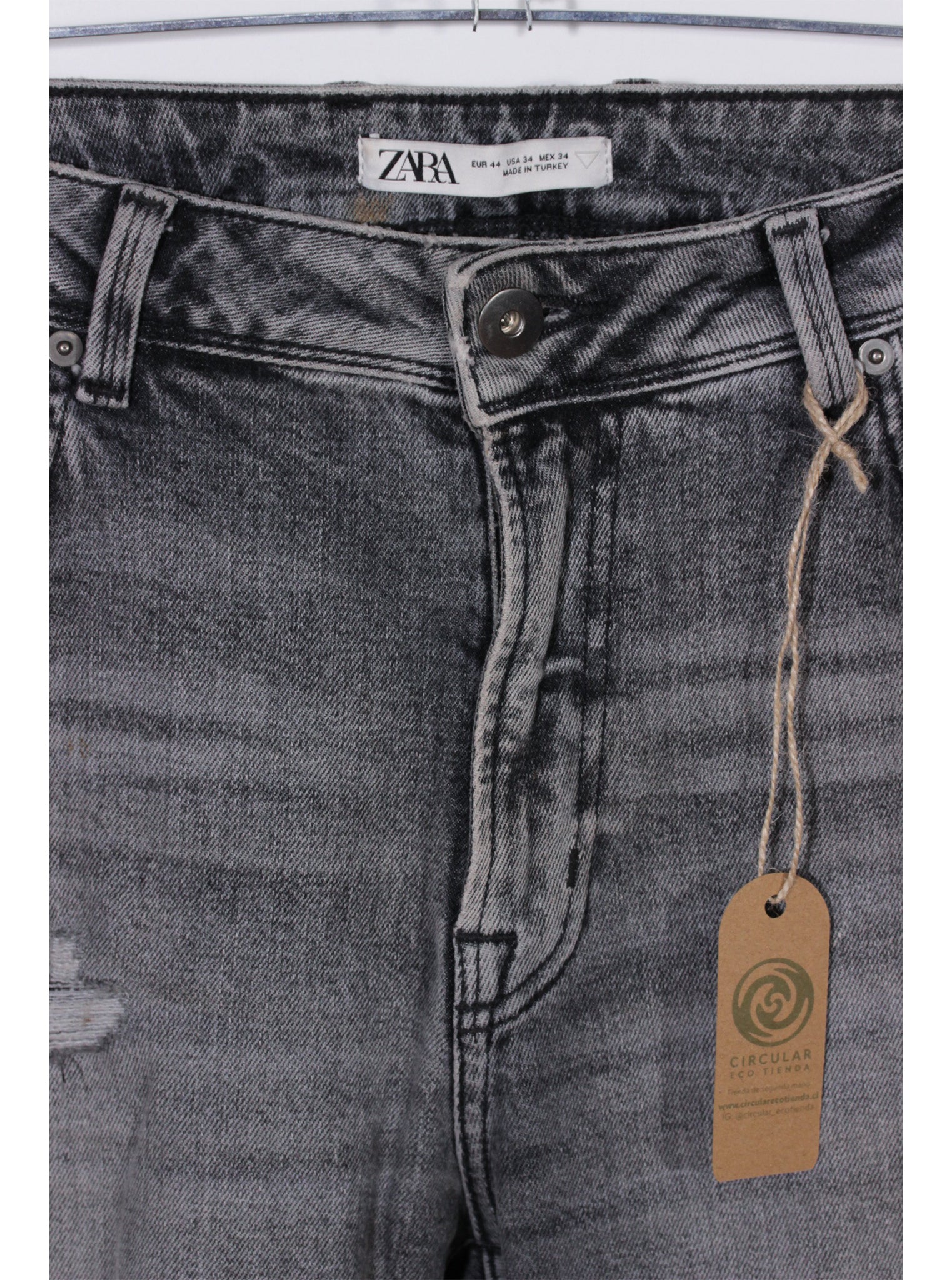 Jeans gris desgastado skinny tiro medio | Talla 44