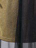 Vestido largo traslúcida con brillo y hombreras doradas | Talla L