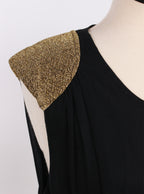 Vestido largo traslúcida con brillo y hombreras doradas | Talla L