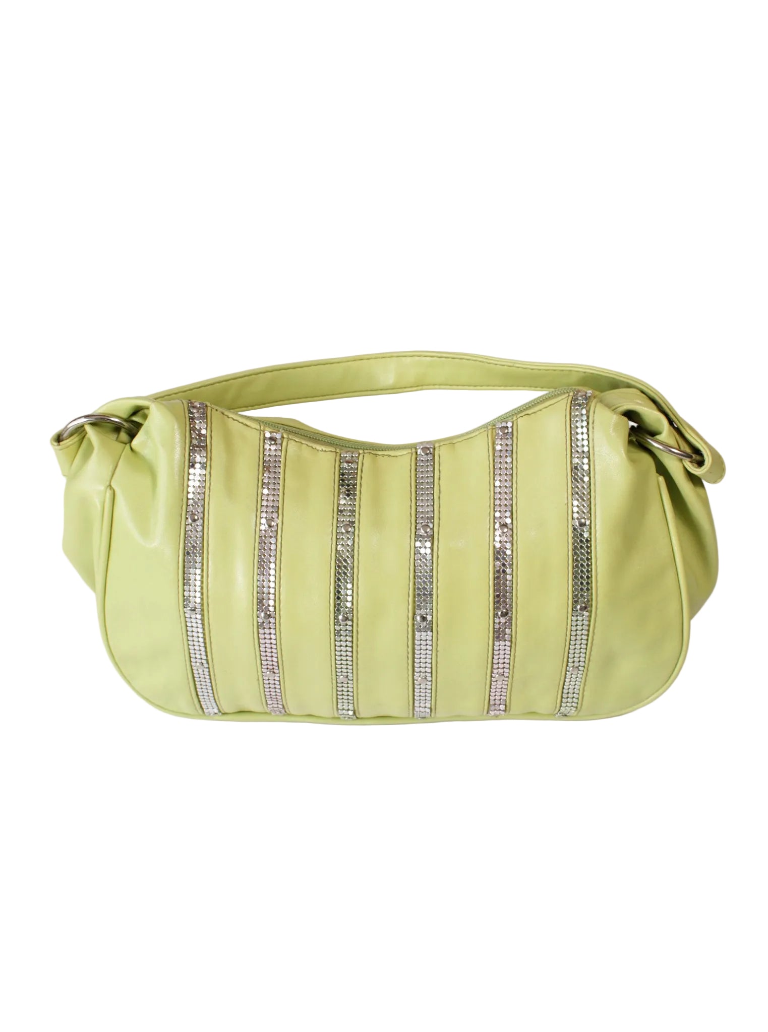 Cartera tipo baguette acolchada con detalles brillantes