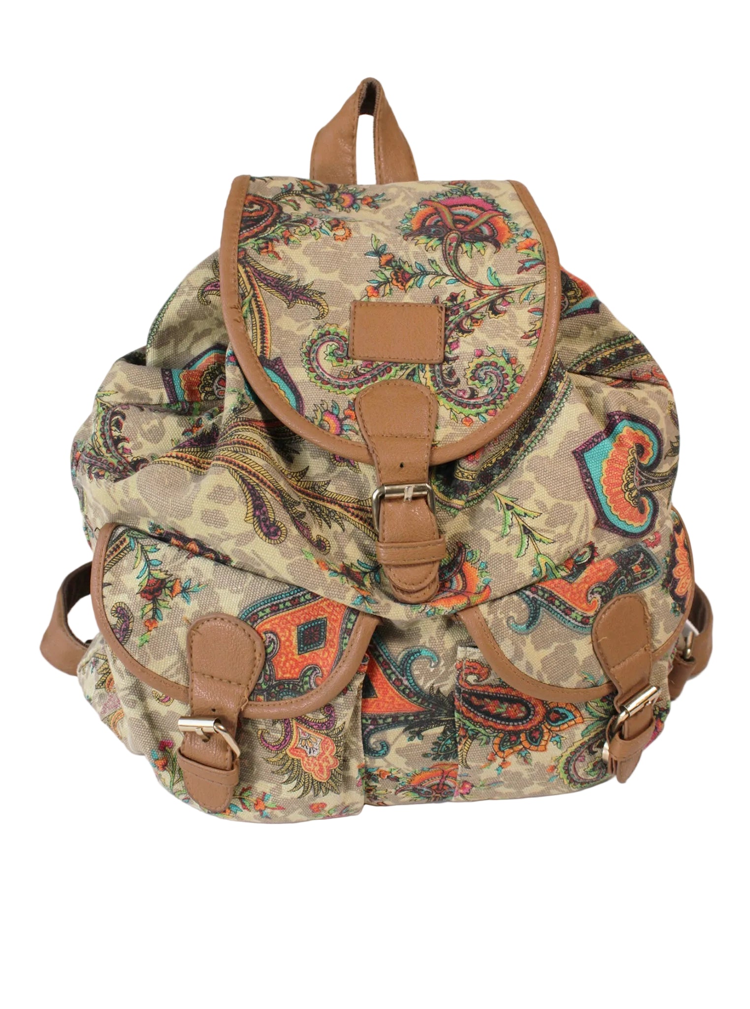 Mochila estampado paisley bolsillos frontales hebillas