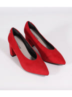 Zapatos gamuza rojo taco medio | Talla 36