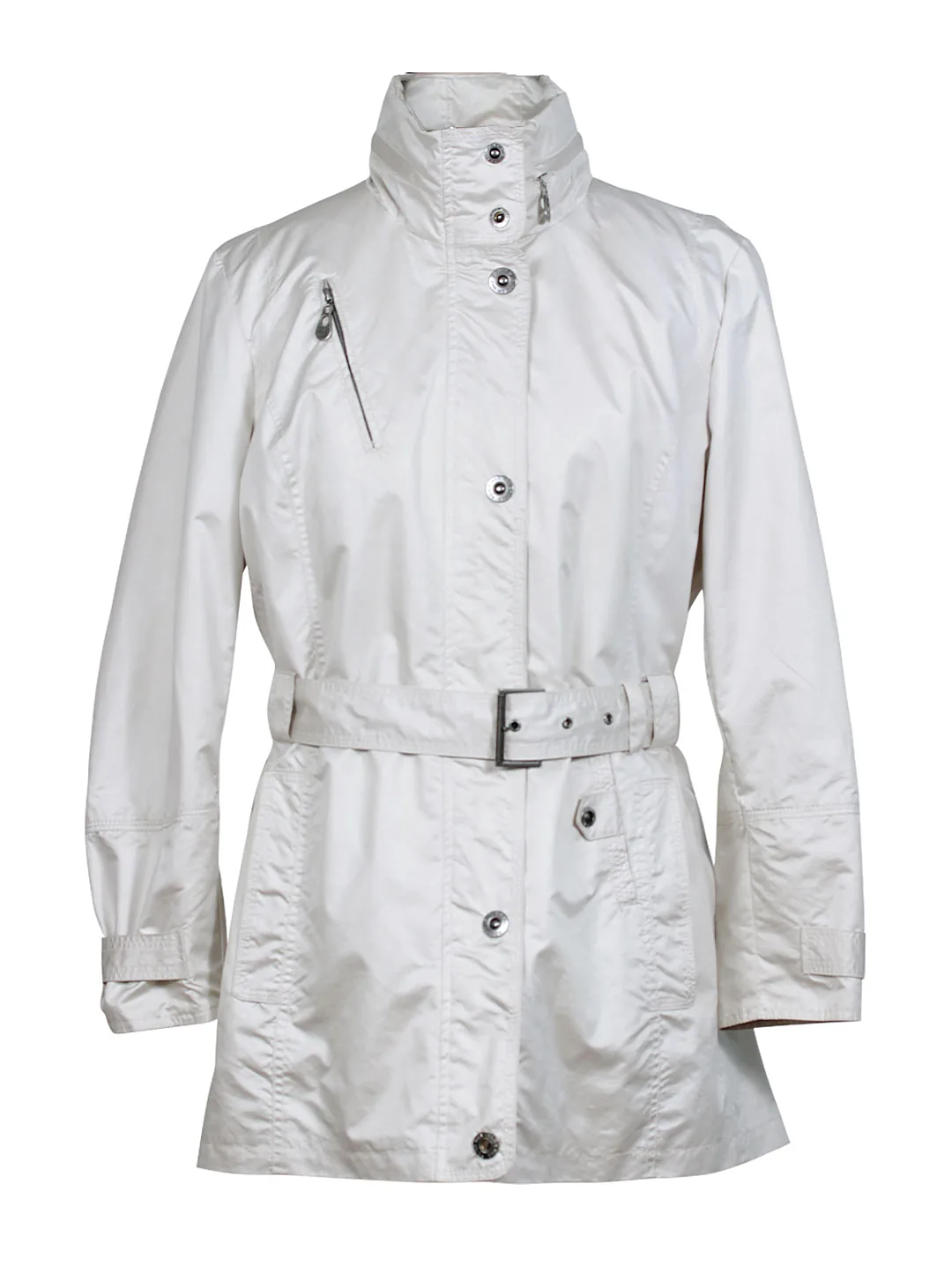 Chaqueta beige brillante con cinturón mujer