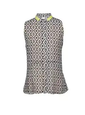 Blusa larga translúcida blanco, negro y amarillo