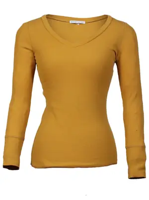 Polera waffle elasticada manga larga cuello V