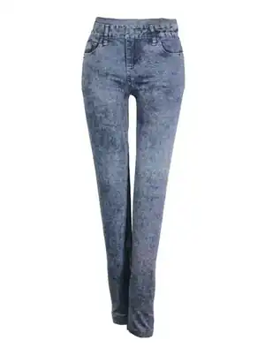 Leggins azul lavado skinny tiro medio textura desgastada