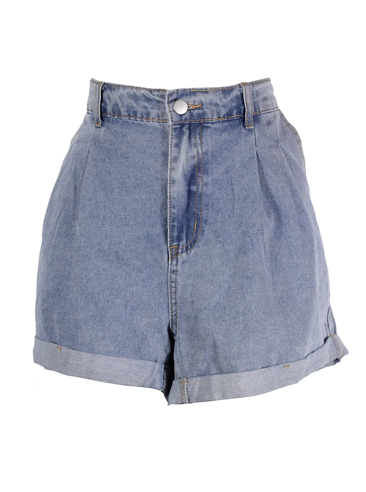 Short denim tiro alto doblez
