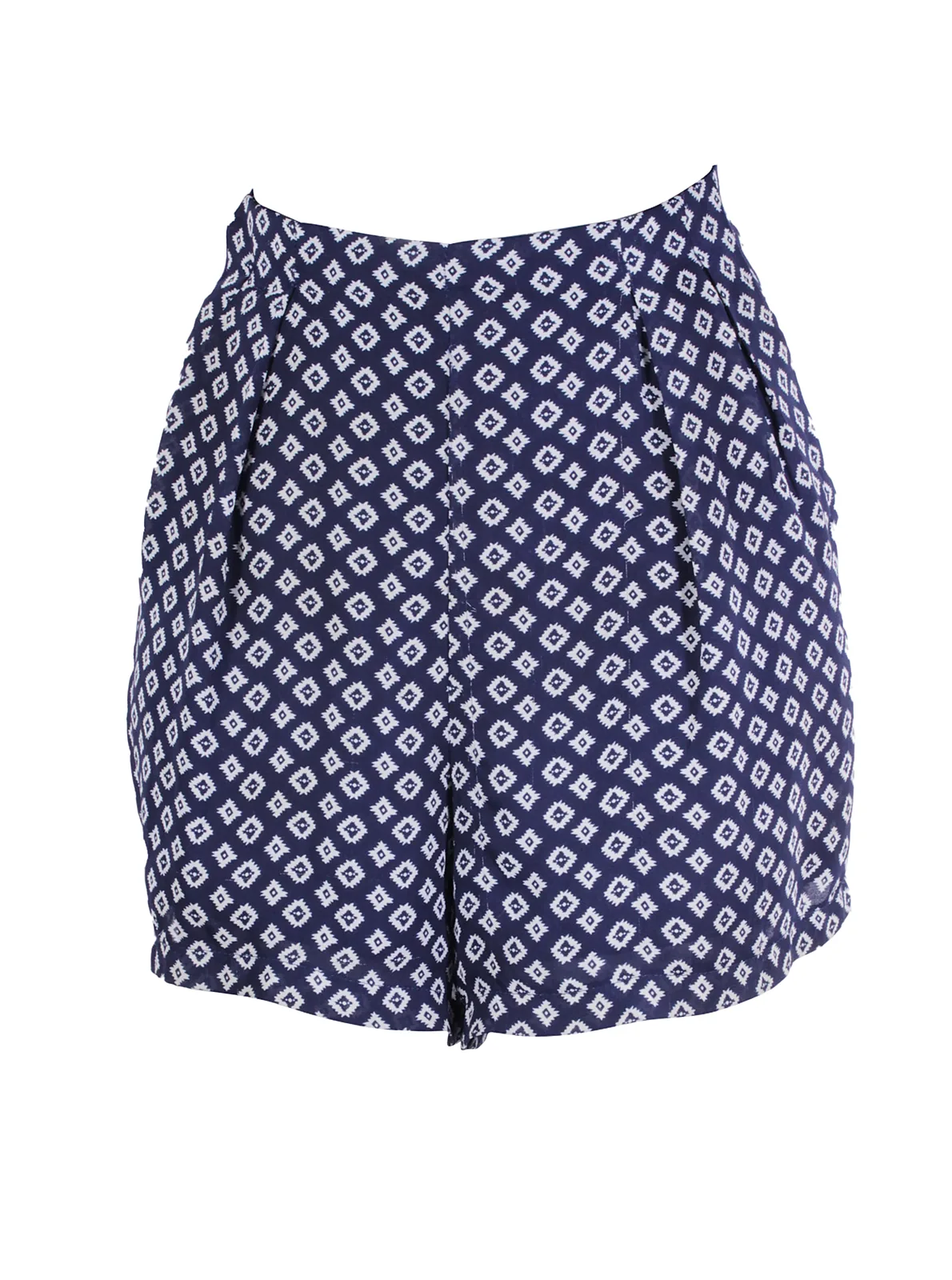 Short estampado geométrico azul y blanco