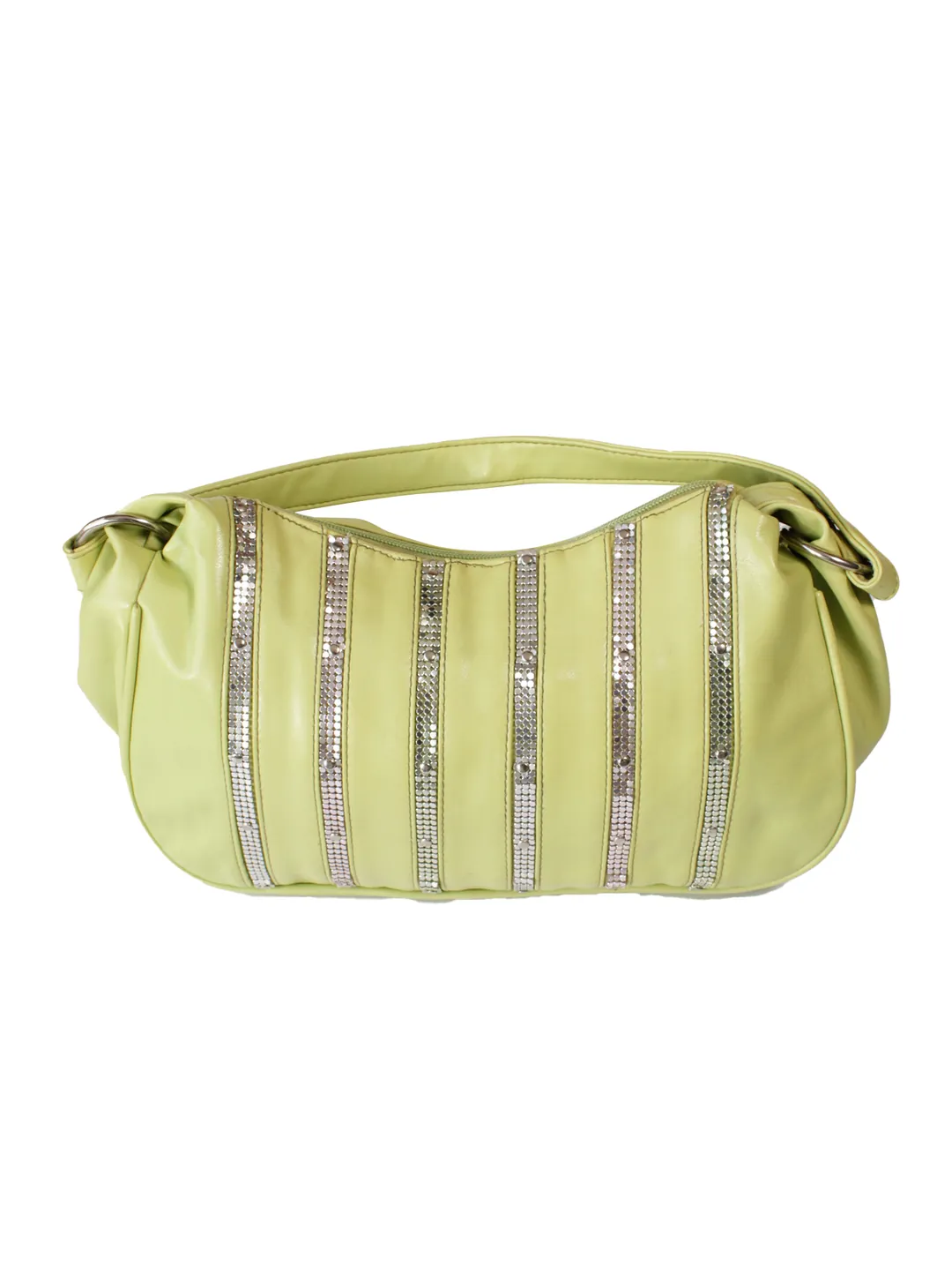 Cartera tipo baguette acolchada con detalles brillantes